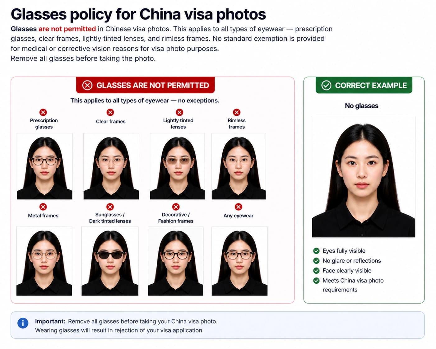 China visa photo glasses policy