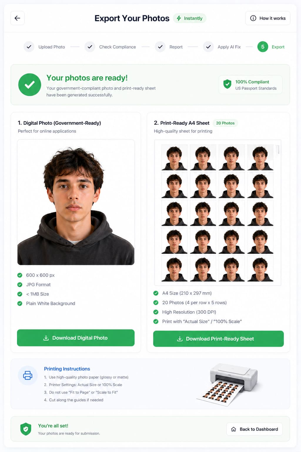 Final compliant visa photo ready for download