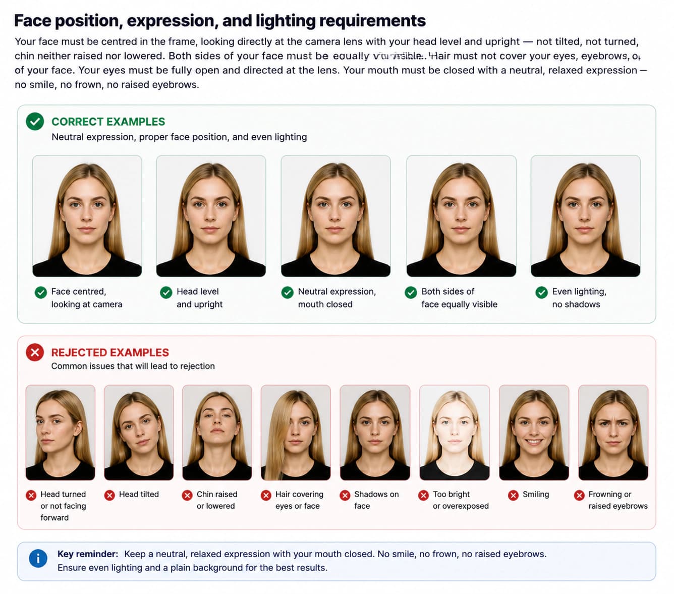 Austria visa photo expression and lighting