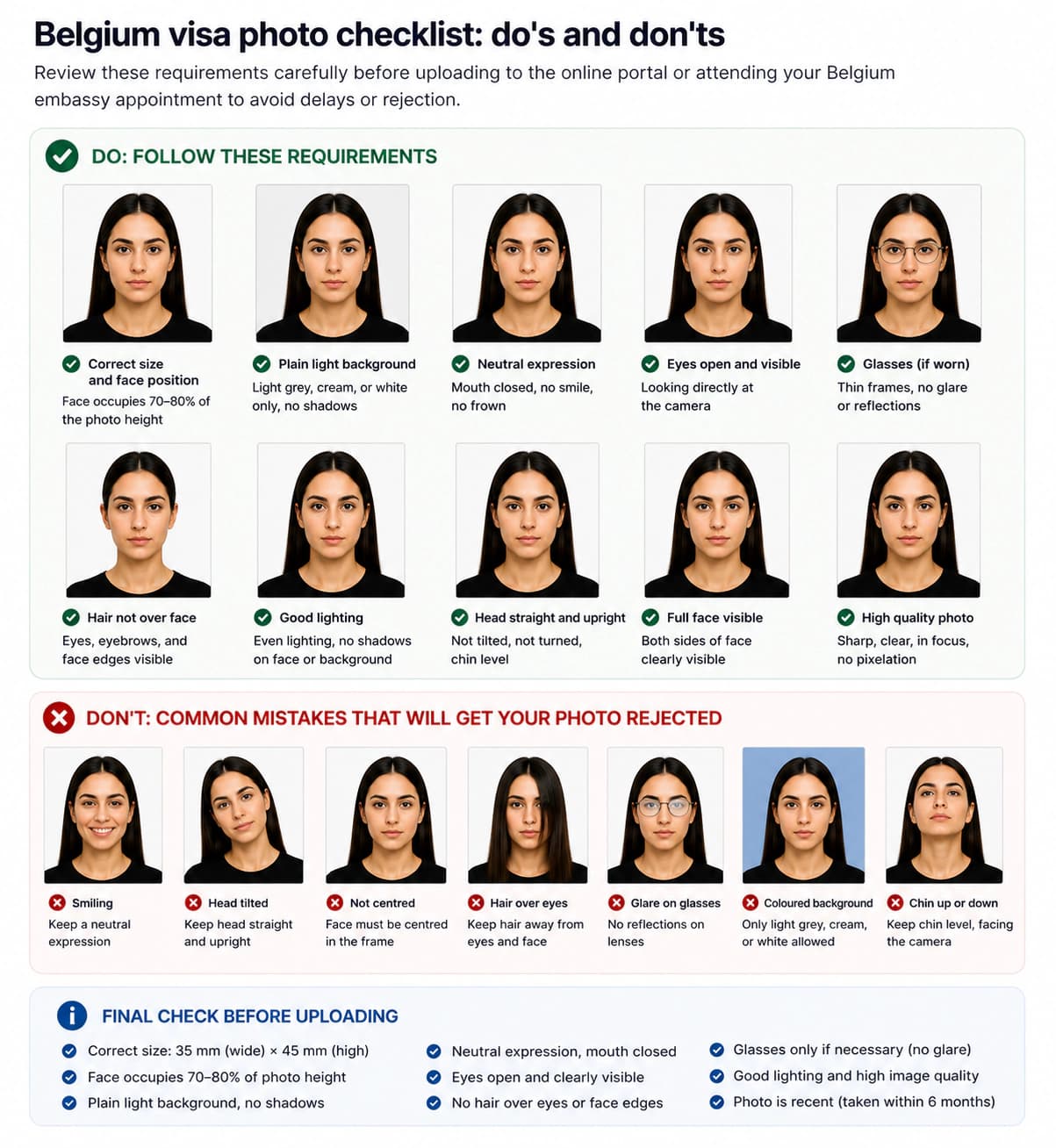 Belgium visa photo dos and donts checklist