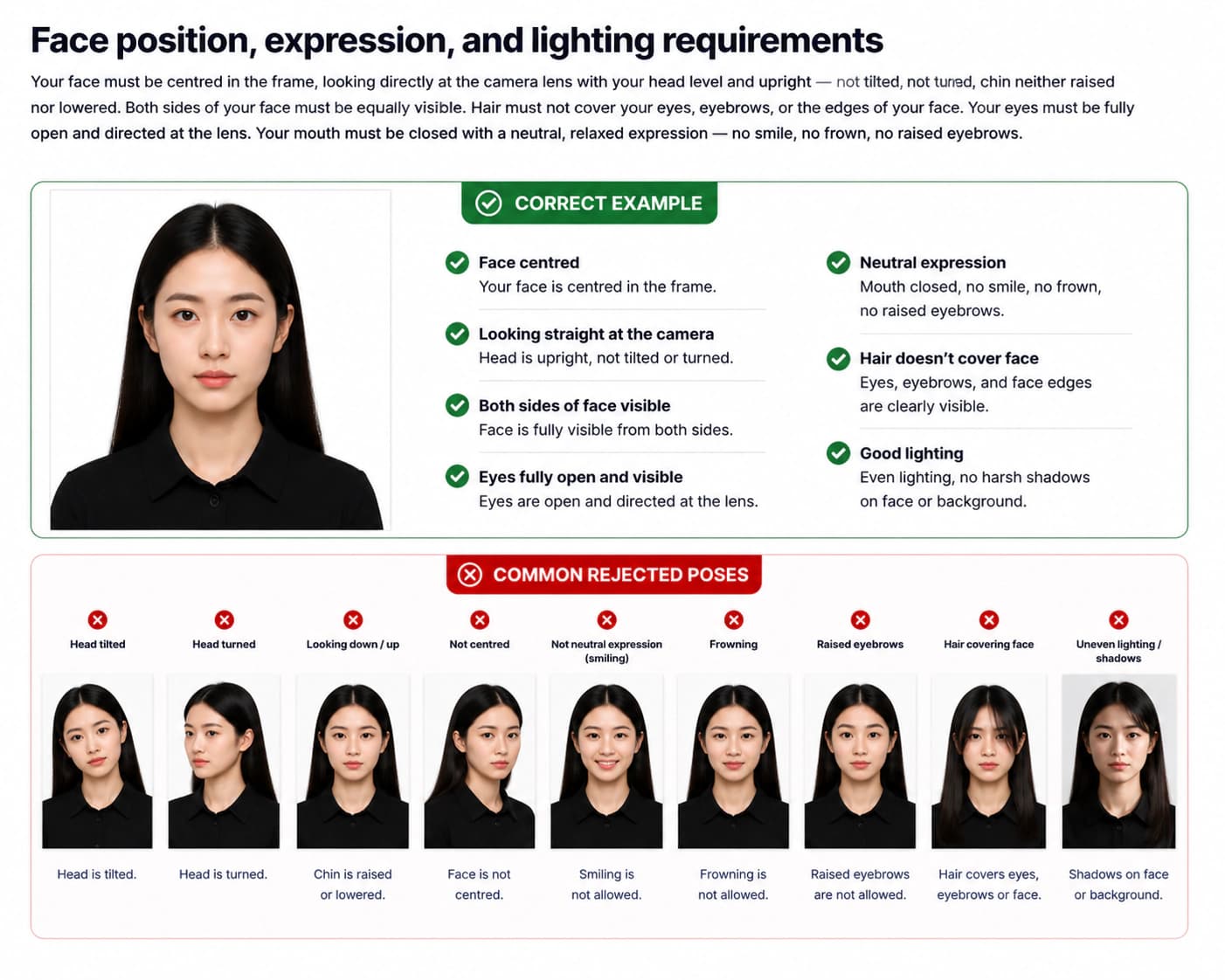 China visa photo expression and lighting